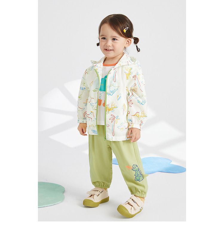 天絲棉腰鬆緊休閒防蚊褲/長褲-怒吼小恐龍-綠色