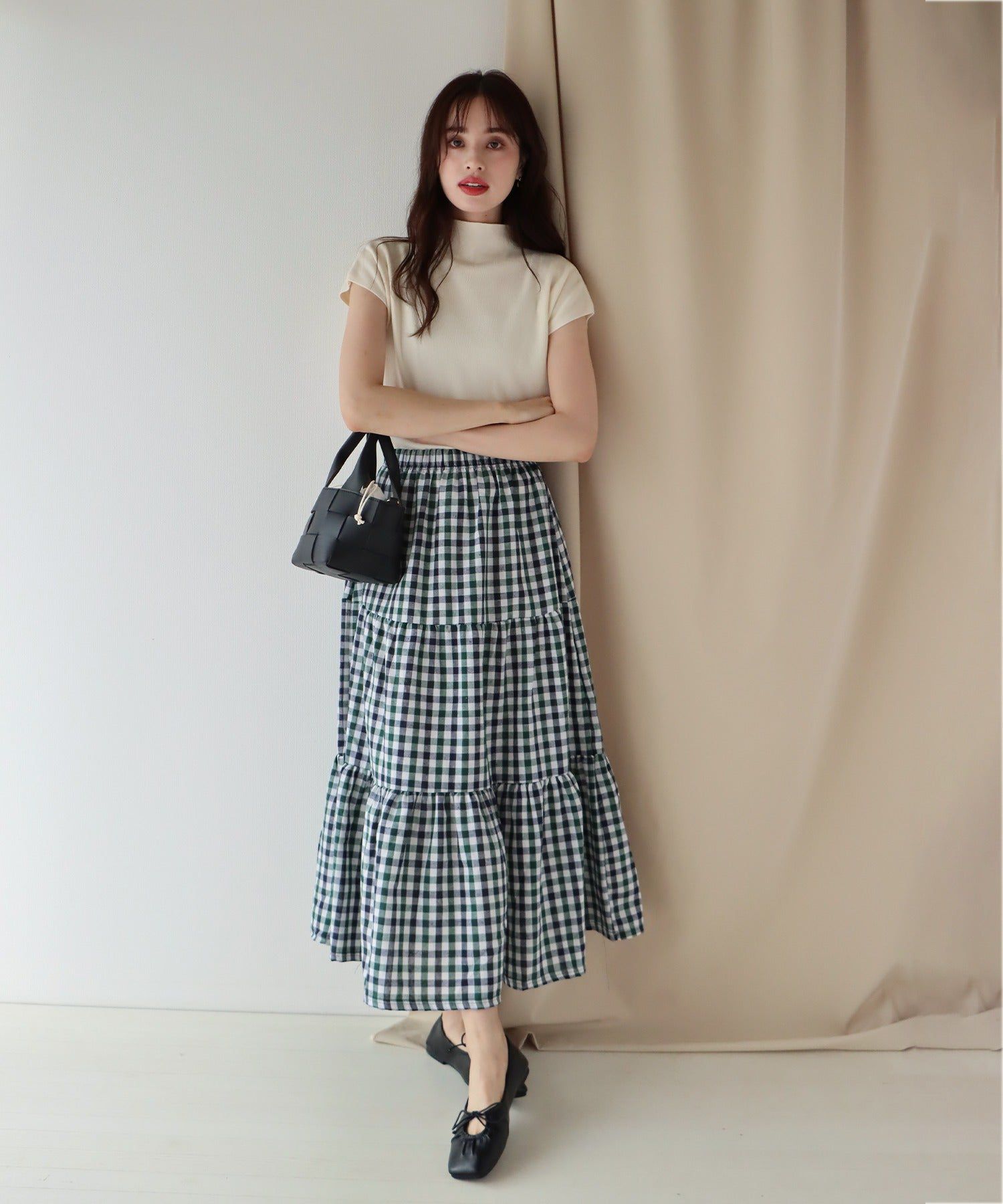 日本 BLUE EAST - 小立領法式袖薄針織上衣-橄欖綠