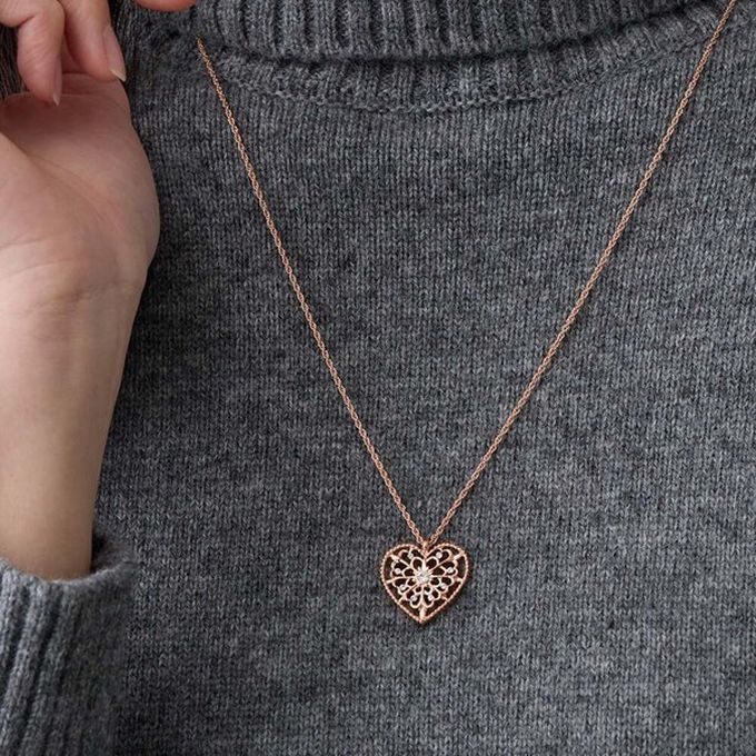 日本 Melody Accessory - 日本製 古典鏤空心形寶石長項鍊-金