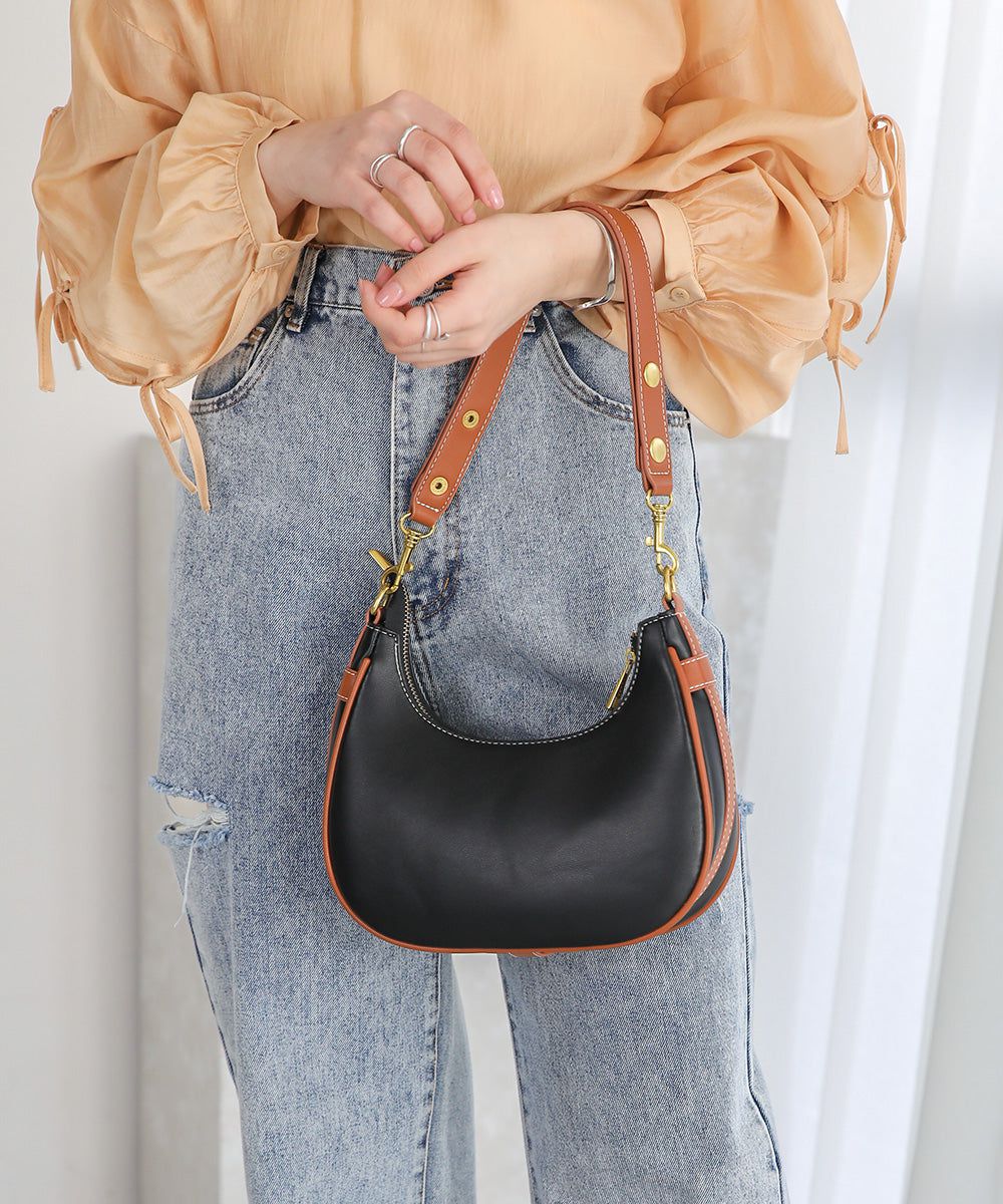 日本 Bab - 時尚皮革滾邊腋下包-黑