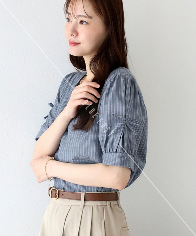 日本 BLUE EAST - 甜美可愛蝴蝶結點綴短袖上衣-粉紅 (M)