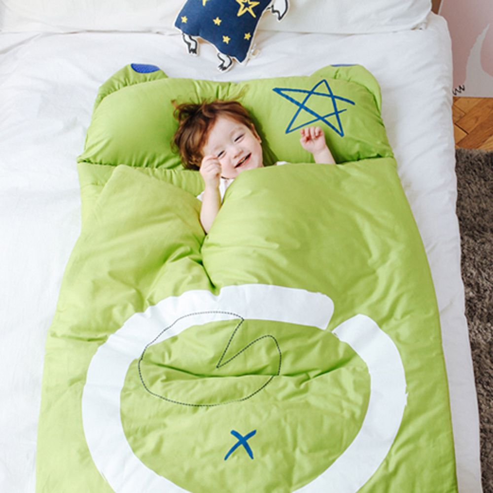 韓國Daby - 【2020年新款】大怪獸兒童睡袋+帆布收納袋-青蛙Frogy(綠色)