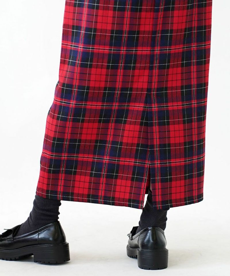 日本 zootie - 學院風格紋修身鉛筆裙-酒紅