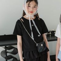 韓國 sm2 - 潮流假兩件背心拼接短袖上衣-黑