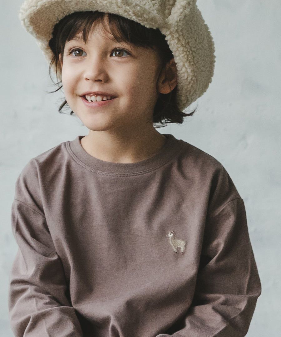 日本 PAIRMANON - 柔棉100% 圓領薄長袖上衣-刺繡美式漢堡-軍綠