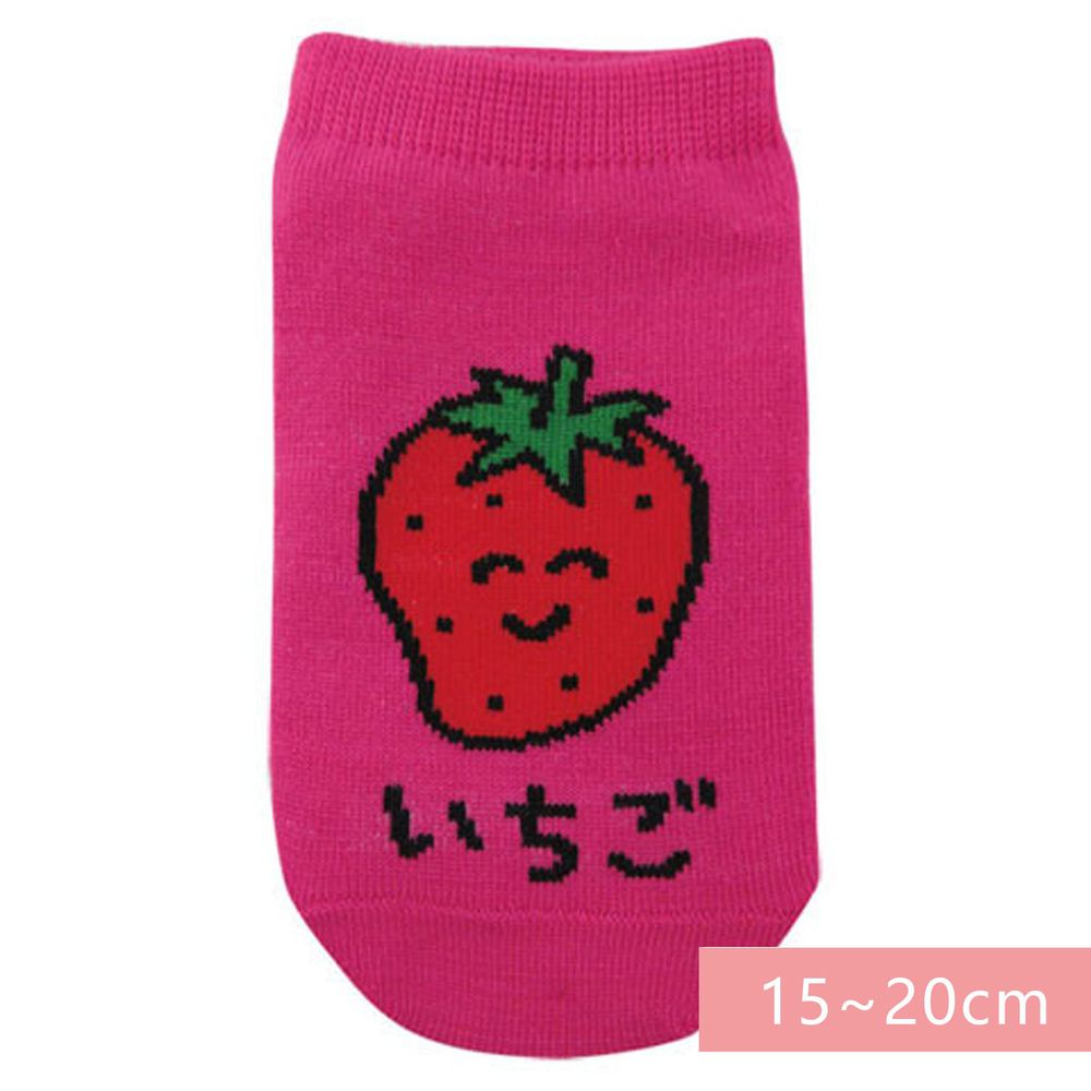 日本 OKUTANI - 童趣日文插畫短襪-草莓-粉 (15-20cm)