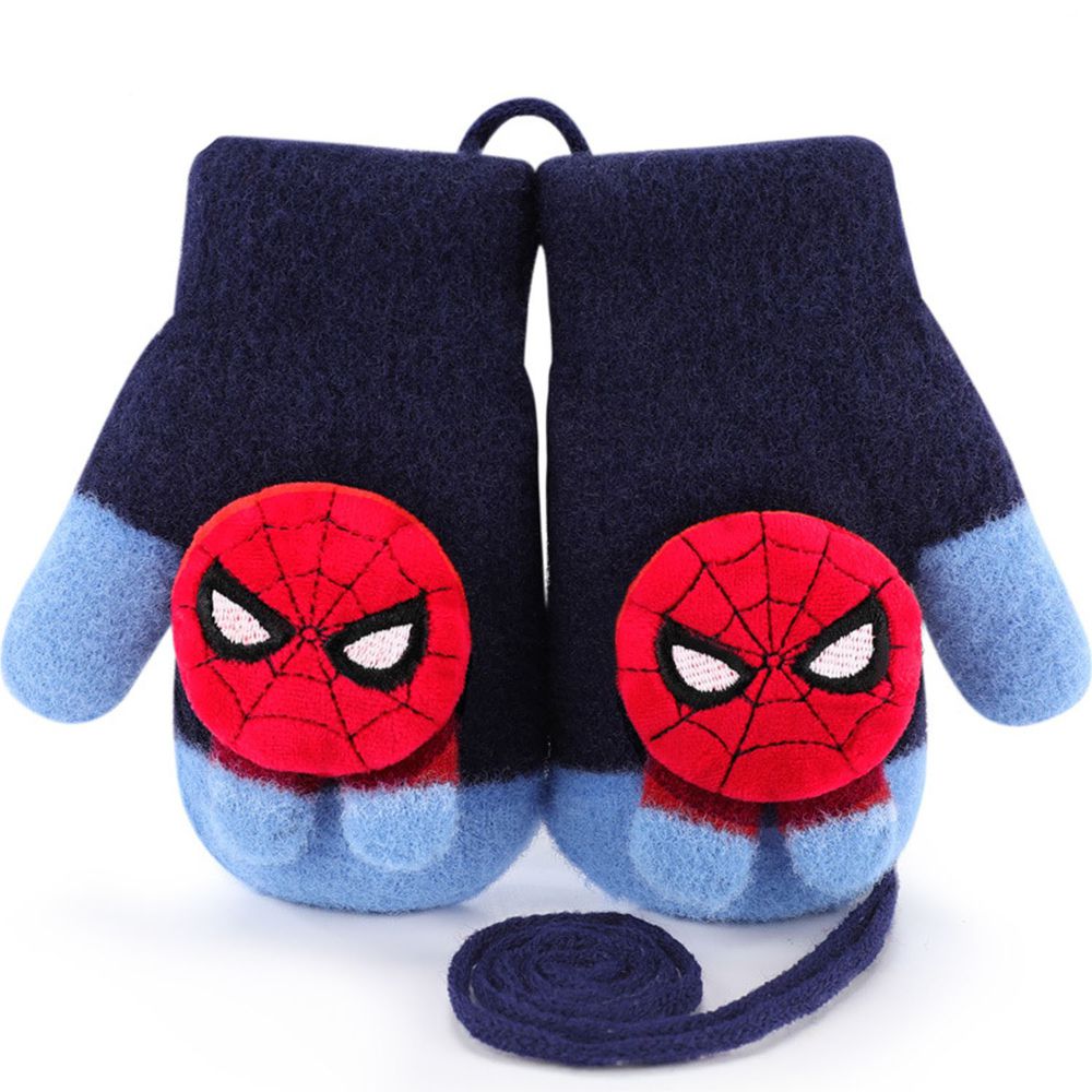 編媽推薦 - 迪士尼卡通掛繩手套-蜘蛛人-深藍色 (建議3-5歲)