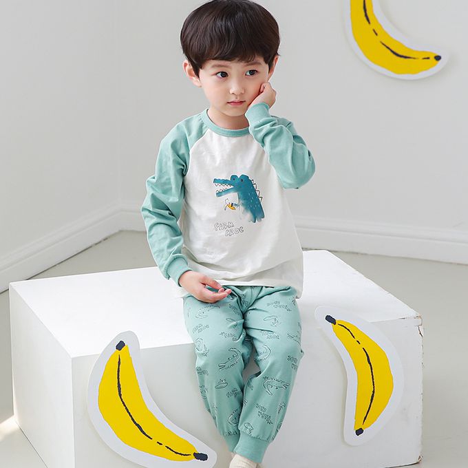 正韓 Cogibu - 極舒適無螢光劑 100% 有機棉幼兒/兒童睡衣/家居服套裝組-小鱷魚