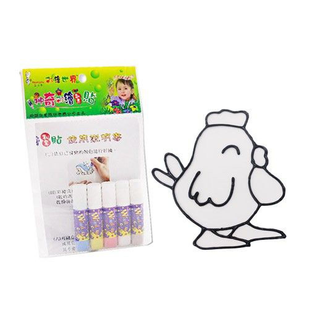 愛玩色創意館 - 彩繪玻璃貼隨手包-17小雞-6ml彩繪筆*5+圖框*1+說明書