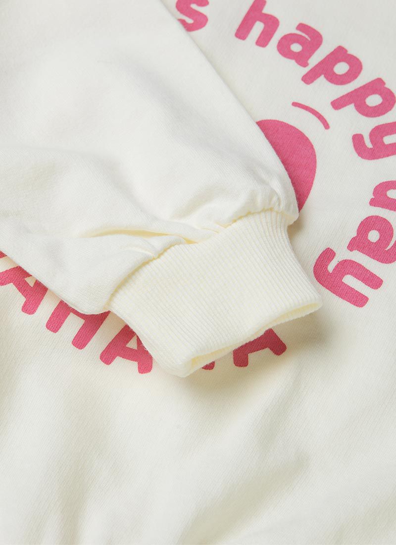 韓國 OZKIZ - HAHA笑臉休閒長袖寬褲套裝-米X粉