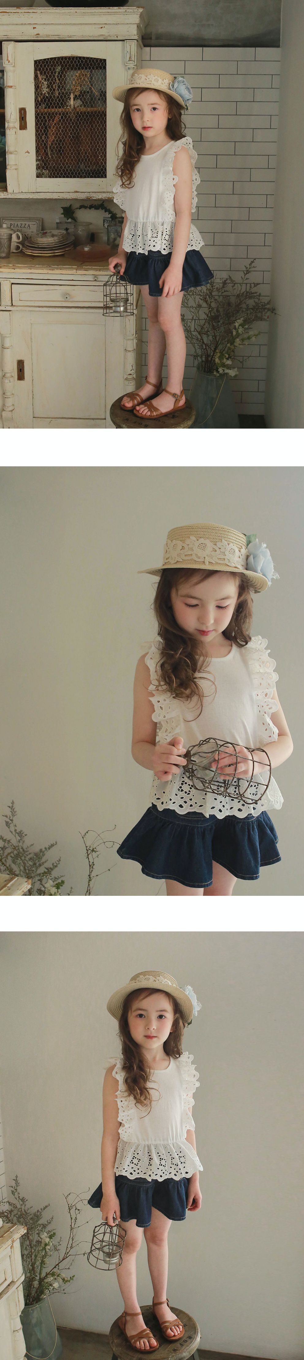 韓國 PuellaFLO - 荷葉下襬雙口袋牛仔裙-深藍