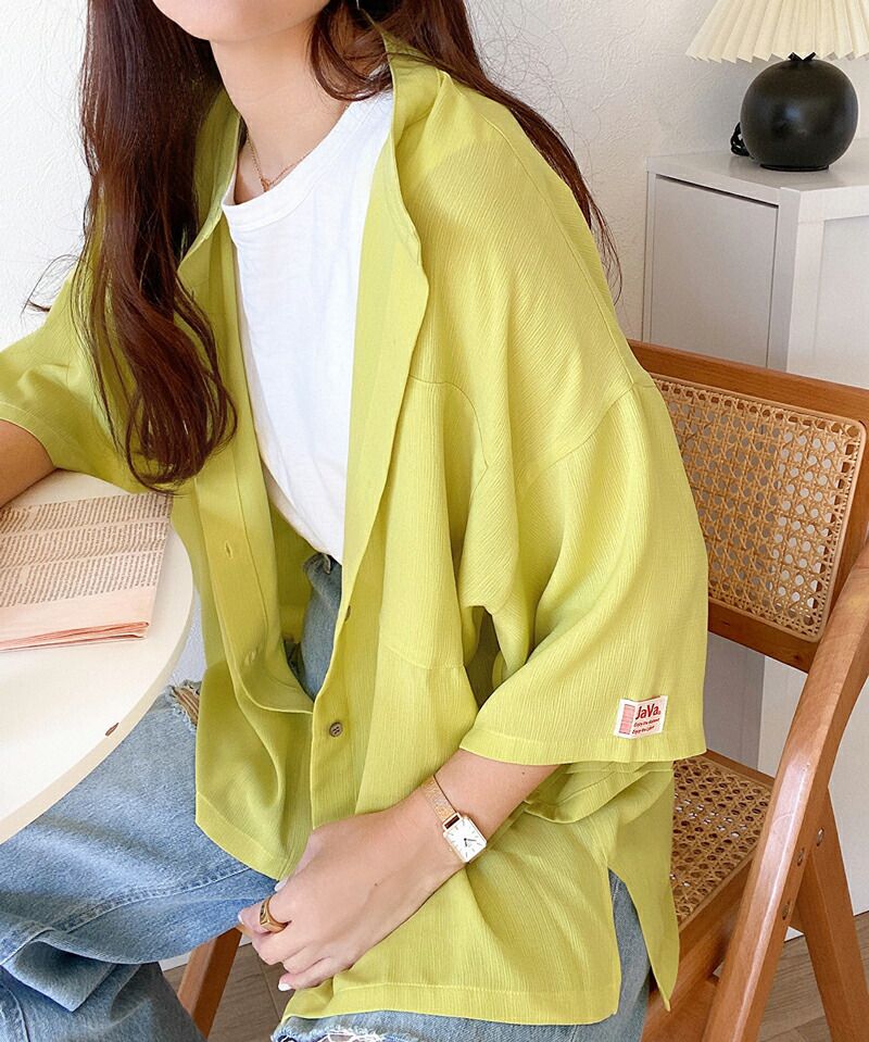 日本 Classical Elf - 楊柳皺縮微透膚短袖襯衫/薄外套-沙杏