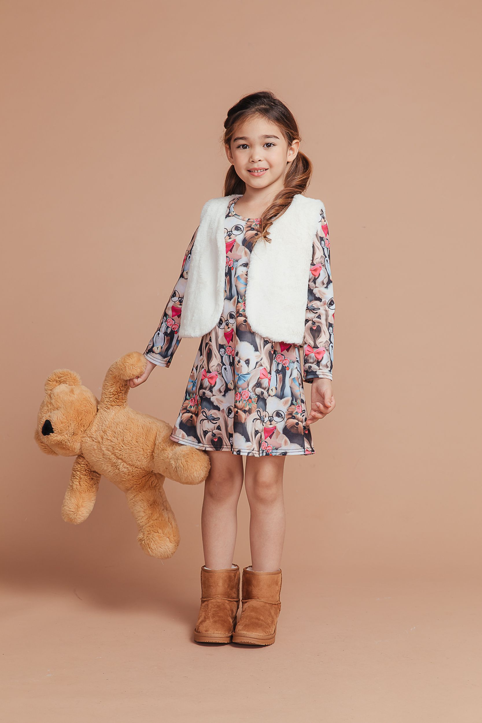 Love, Charlotte - 小狗洋裝配毛毛背心-小狗洋裝-內含洋裝+背心