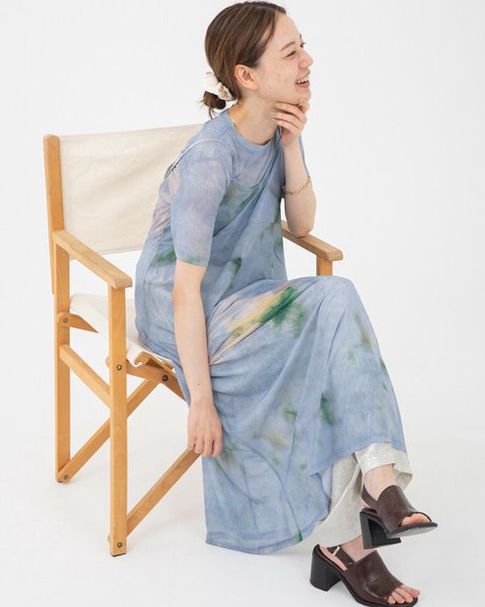 日本 gleam - 穿搭有型 暈染透膚細肩帶洋裝-橘系