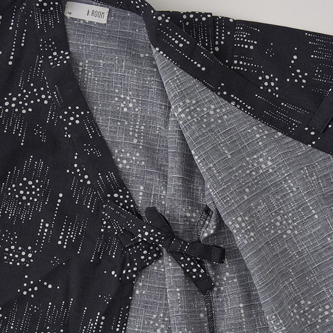 日本 b-ROOM - [限量]夏季印花純棉甚平-方塊-灰藍