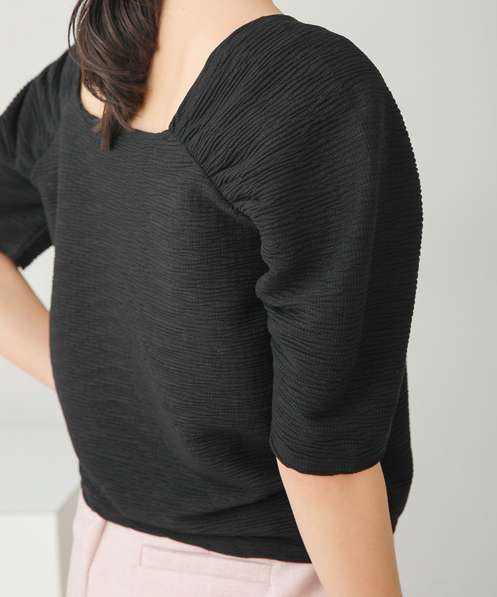 日本 Bab - 2WAY方領排扣五分袖上衣-米杏