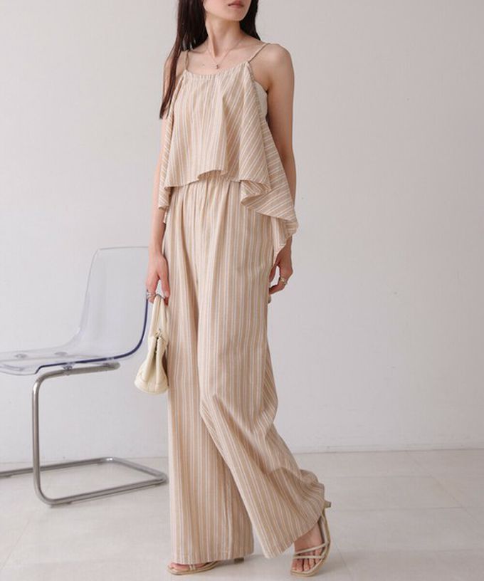 日本 Bab - 簡潔舒適混棉細肩帶長褲套裝-素面-經典黑 (M)