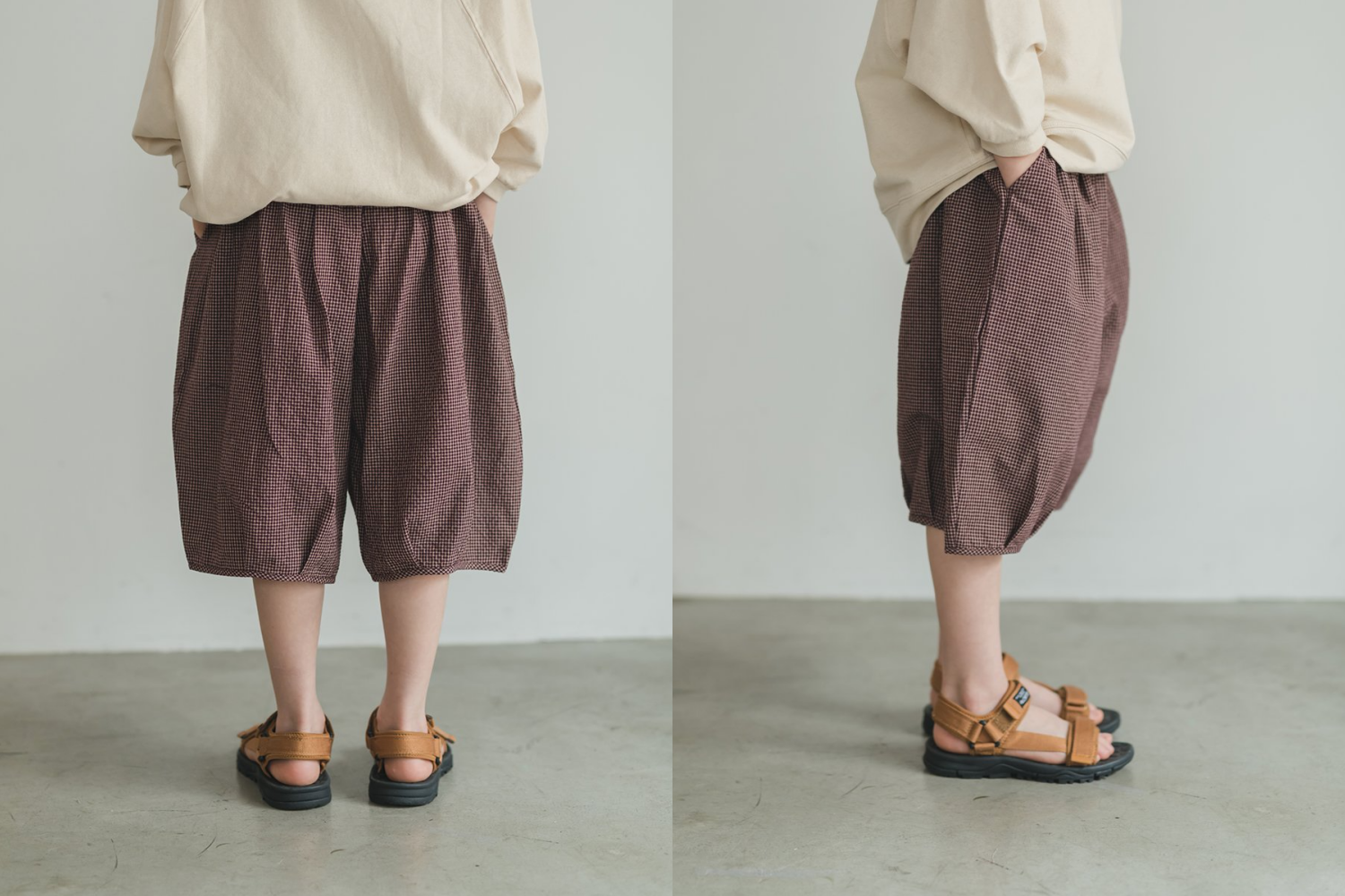 日本 riziere - 純棉澎澎燈籠七分褲-格子-黑