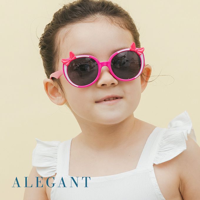 ALEGANT - 樂園桃蝴蝶結純白飾邊點綴兒童專用輕量太陽眼鏡│UV400墨鏡