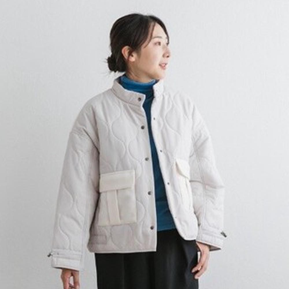 日本 ihuu - 率性大口袋絎縫鋪棉外套-象牙白
