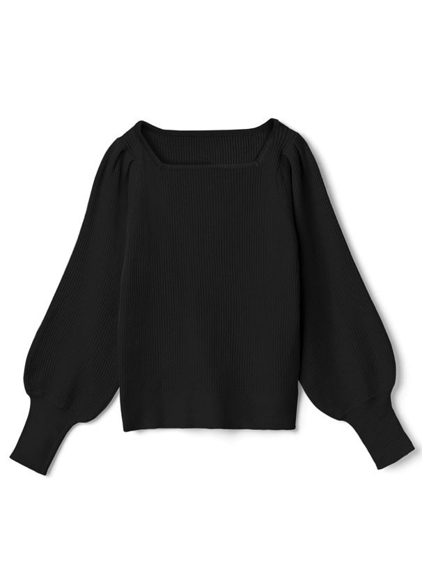 日本 GRL - 方領直羅紋氣球袖針織上衣-玫瑰粉