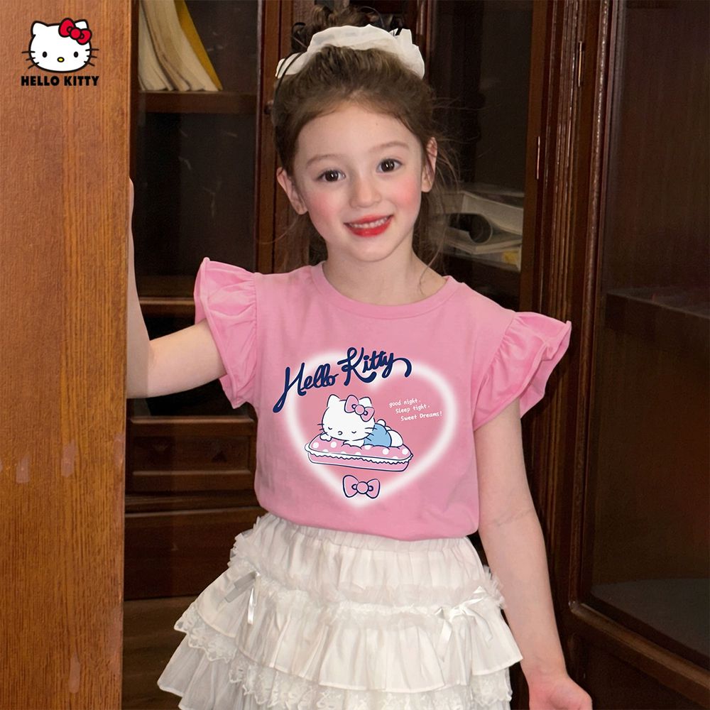 純棉甜美小飛袖上衣-卡通人物Hello Kitty-粉色