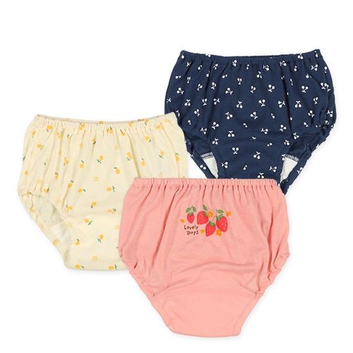 日本西松屋 - [即將畢業]三層密縫式學習褲3件組-水果派對-粉黃藍系