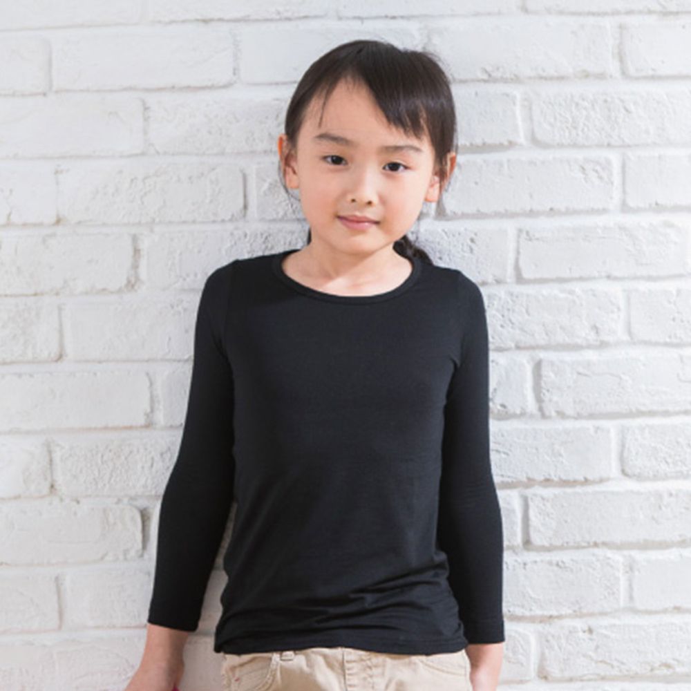貝柔 Peilou - TENCEL日本吸濕發熱纖維保暖衣-童圓領-黑色