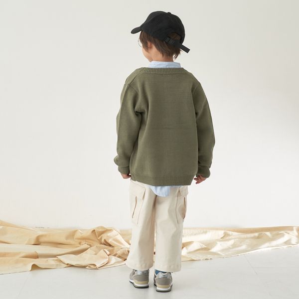 日本 b-ROOM - 字母刺繡針織開襟衫(可機洗)-灰