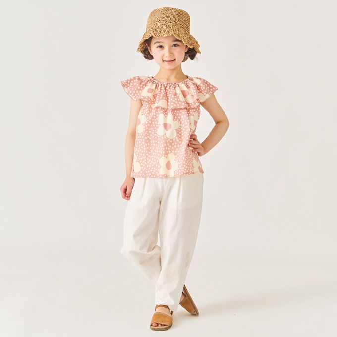 日本 evercloset - 100%棉 歐風荷葉領無袖背心-粉紅