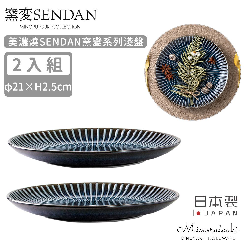 日本製 美濃燒SENDAN窯變系列淺盤2入組21cm (深藍)