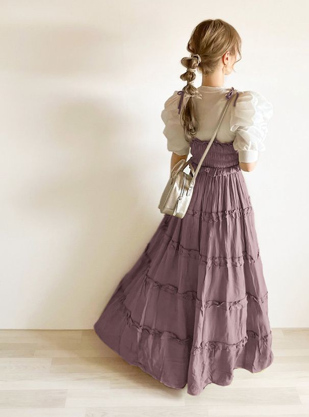 日本 GRL - 法式浪漫滾邊層次吊帶裙/洋裝-藍