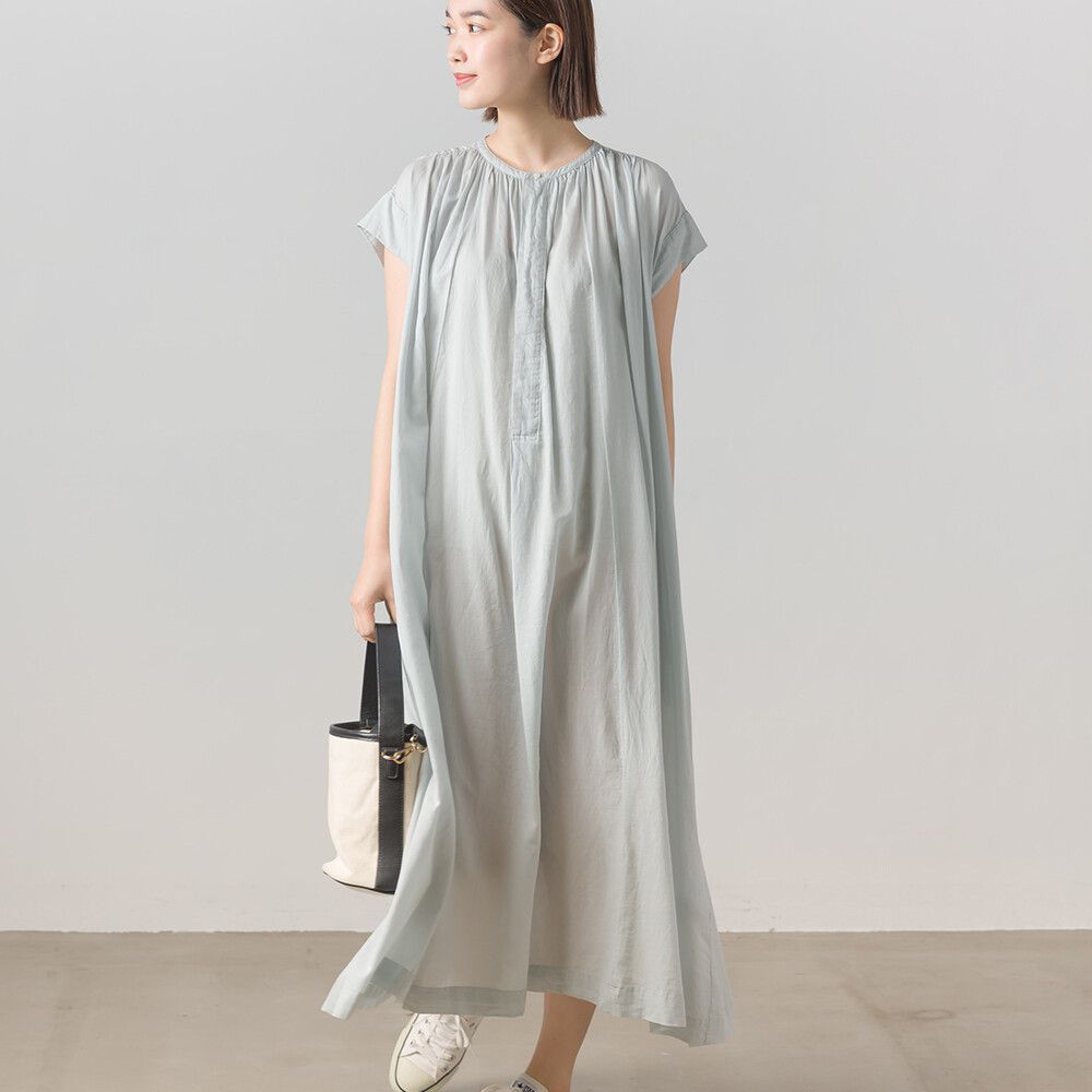 日本 OMNES - 綾織輕盈感舒適短袖洋裝-深灰