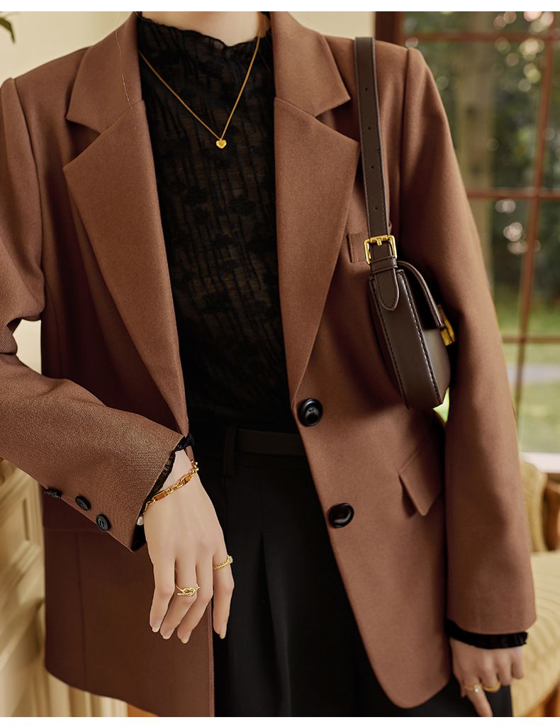 時尚寬鬆休閒西裝外套-焦糖色