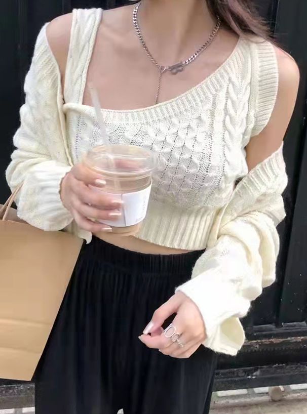 日本 GRL - 不對稱剪裁針織背心+短版外套兩件組-紫