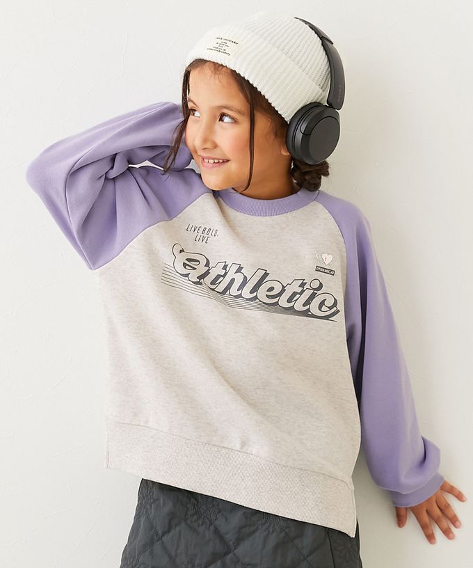 日本 devirock - 可愛女孩印花縮口長袖上衣-蝴蝶結緞帶-藍紫