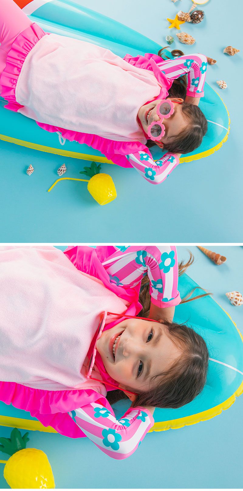 韓國 OZKIZ - 抗UV防曬兒童泳裝-三件組-條紋花