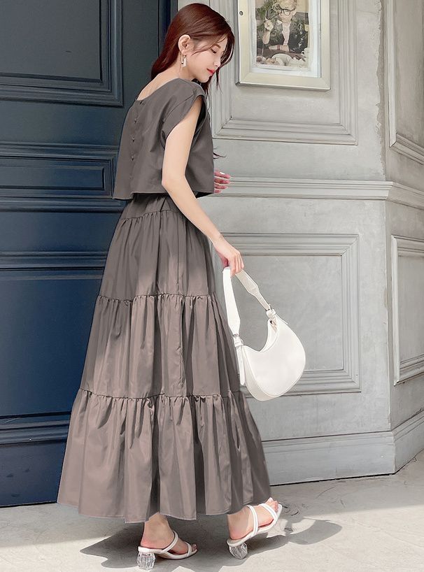 日本 GRL - 清新蛋糕層次無袖兩件式洋裝-奶茶棕