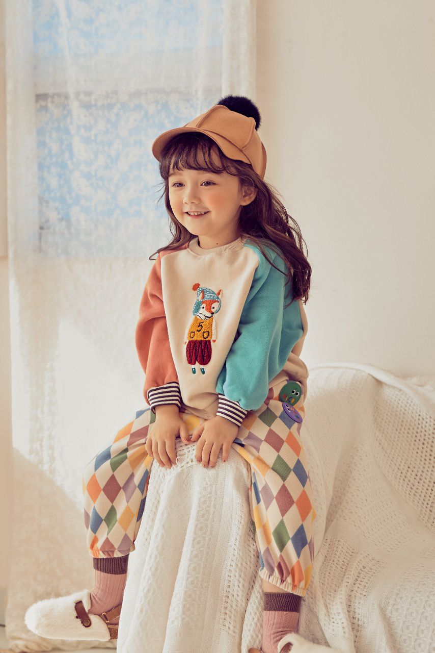 韓國 Mimico - (裏起毛)立體狐狸拼接色T