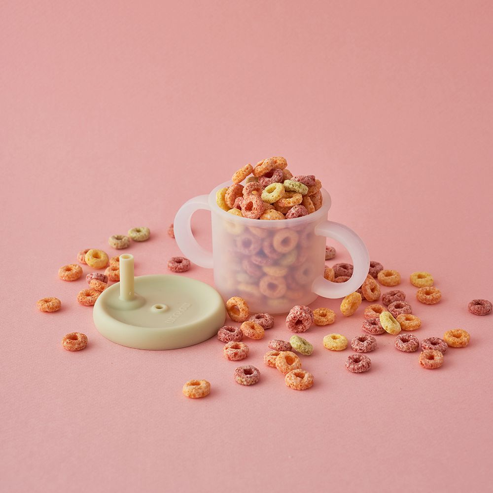 全矽膠三合一吸管學飲水杯組-草莓粉