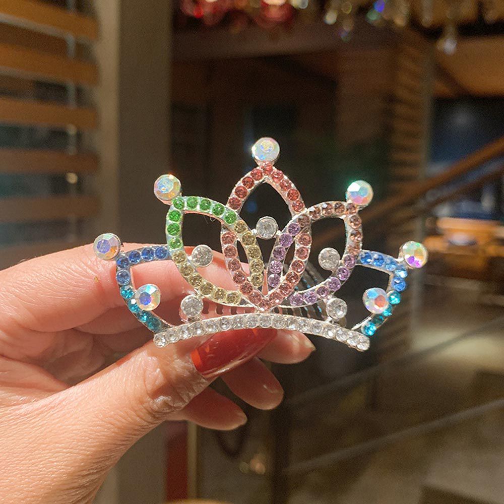 公主風水鑽髮梳簪/髮箍-彩色皇冠 (7.5x4.6cm)