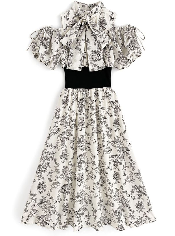 日本 GRL - 絕美氣質扭結收腰碎花洋裝-象牙杏