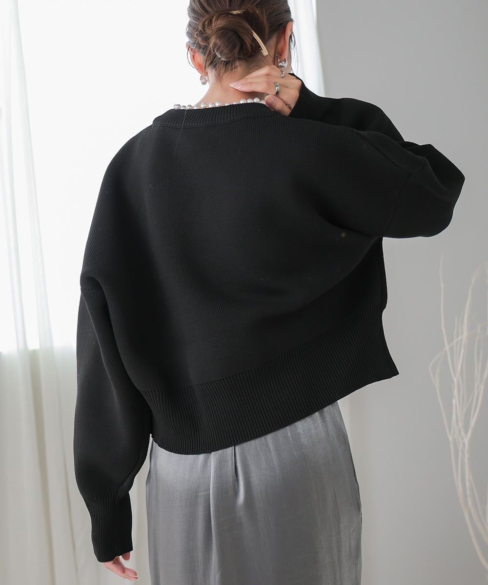 日本 Bab - 低糖珍珠領長袖針織上衣-米