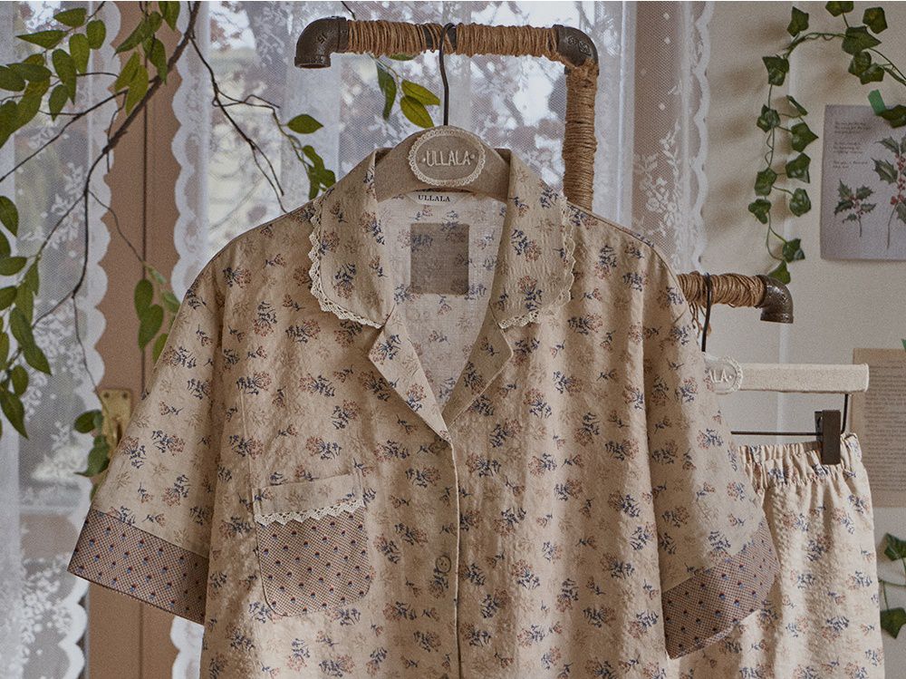 韓國 ULLALA - 復古碎花長褲睡衣(兩件式) (FREE)