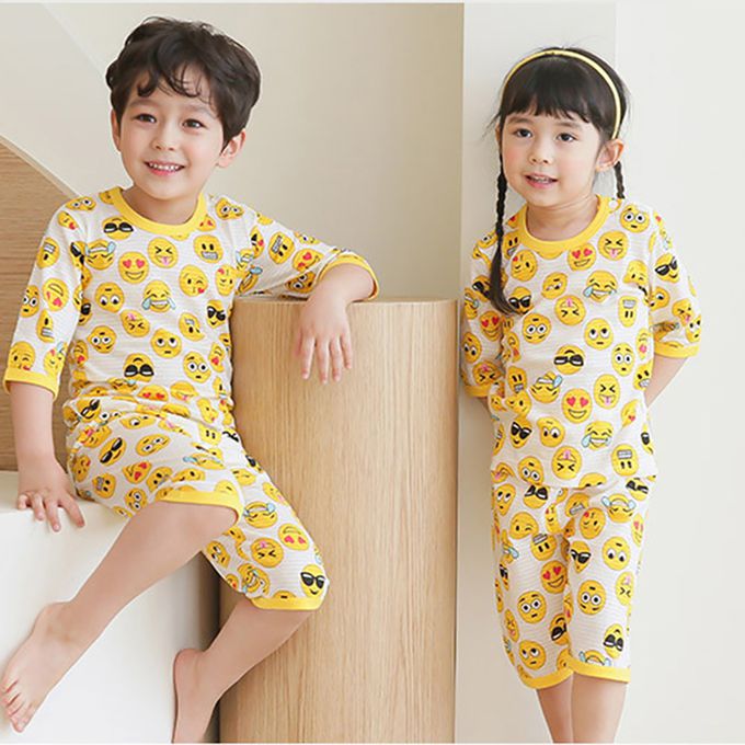 正韓 Puco - 超優質嬰幼兒/兒童七分袖100% 有機純棉家居服/睡衣-表情符號