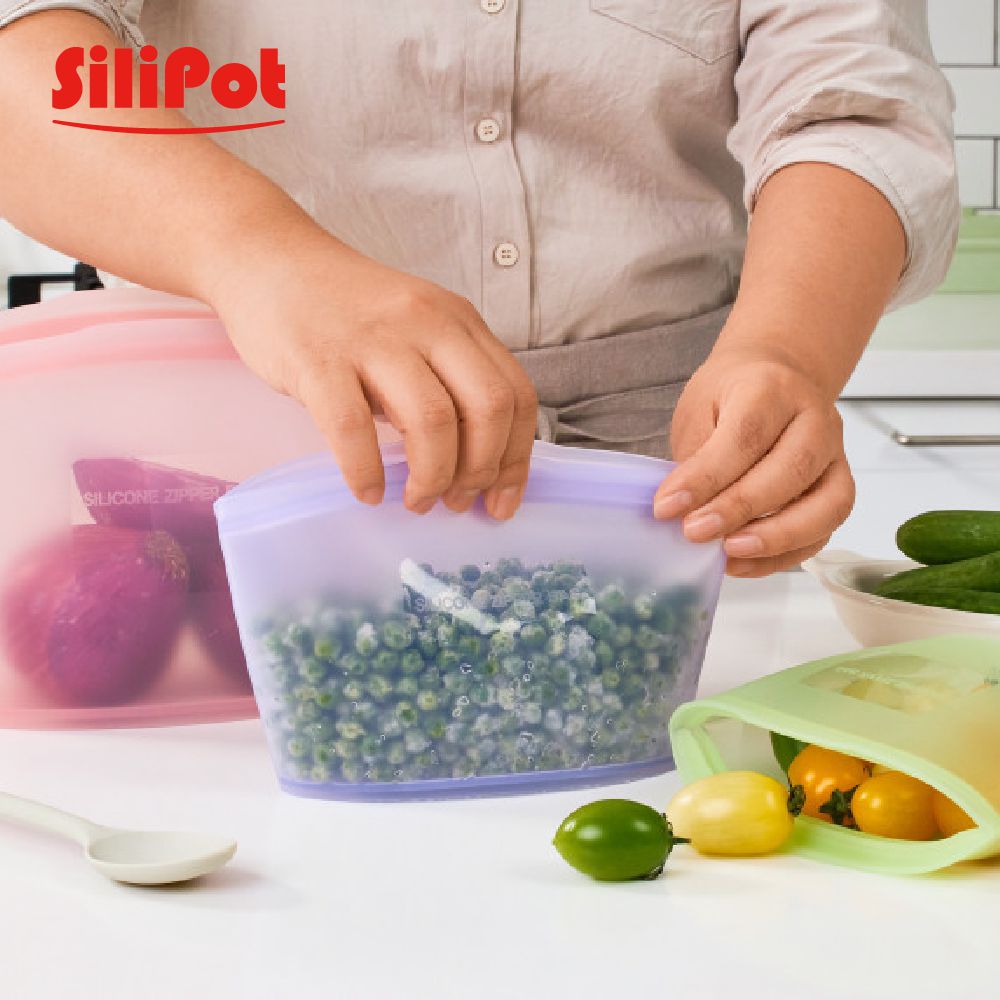 韓國 SILIPOT - 鉑金矽膠料理儲存袋L-1入 (可微波 熱水 儲存食物 熱湯 生鮮食品 水果)-粉