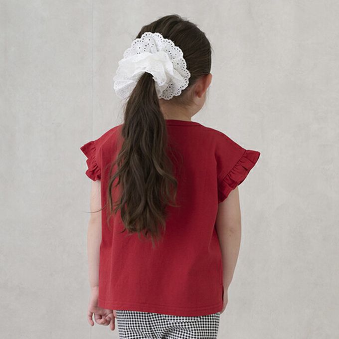 日本 petit main - 可愛荷葉袖短袖上衣-兔兔-白