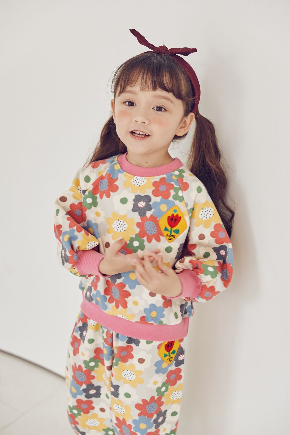 韓國 Mimico - 朵朵彩花印圓領長袖上衣