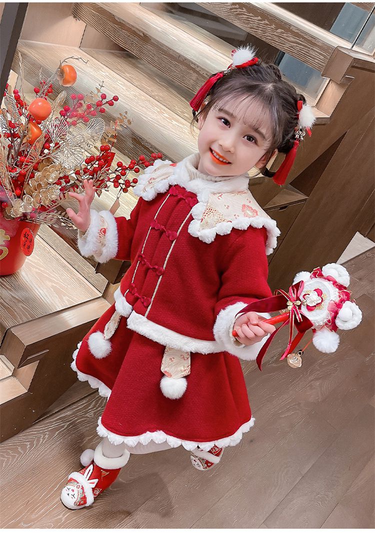 喜氣拜年翻領長袖套裝-紅色