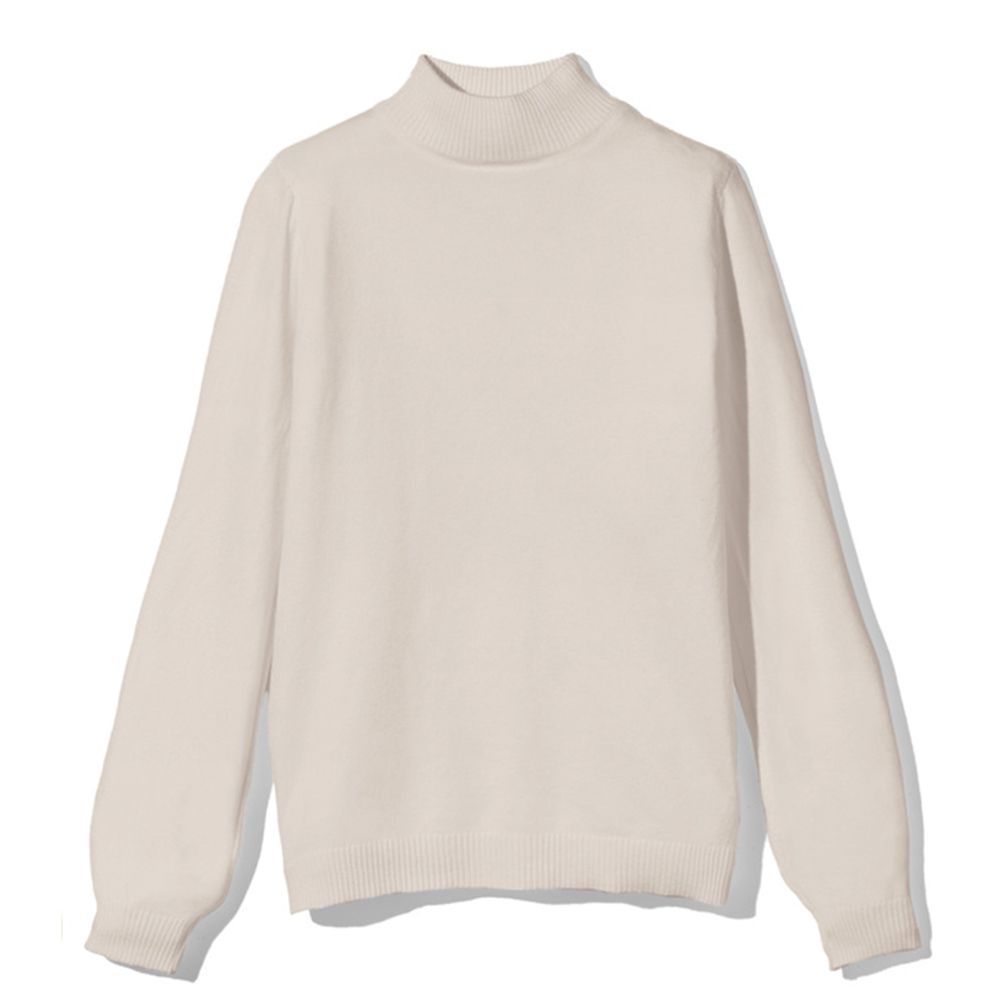 [百搭款]高領薄針織長袖上衣-米杏